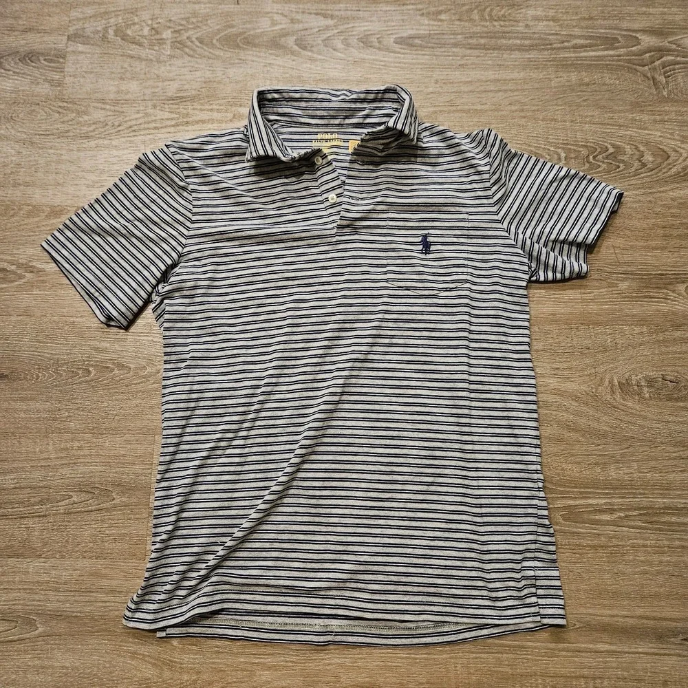 Polo Ralph Lauren Performance Polo Shirt Men's Small Gray Striped Pocket Golf